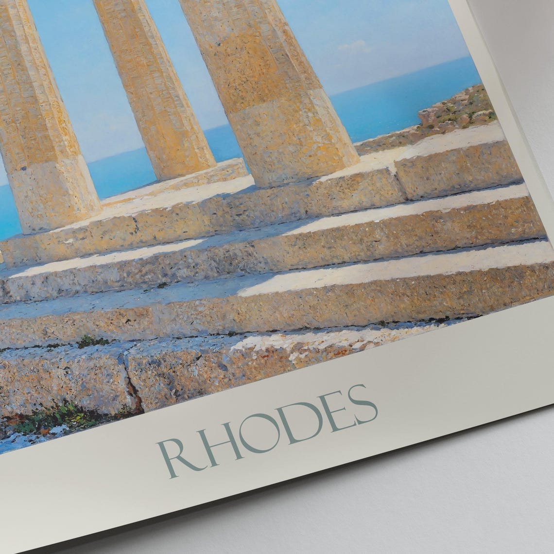 Rhodes Ancient Temple Ruins Overlook Seaside Painted Travel Poster - Image 2