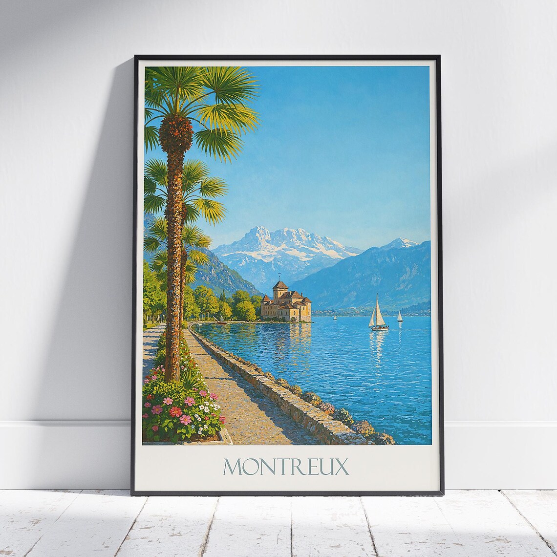Montreux Switzerland Lake Geneva Palm Promenade Travel Poster