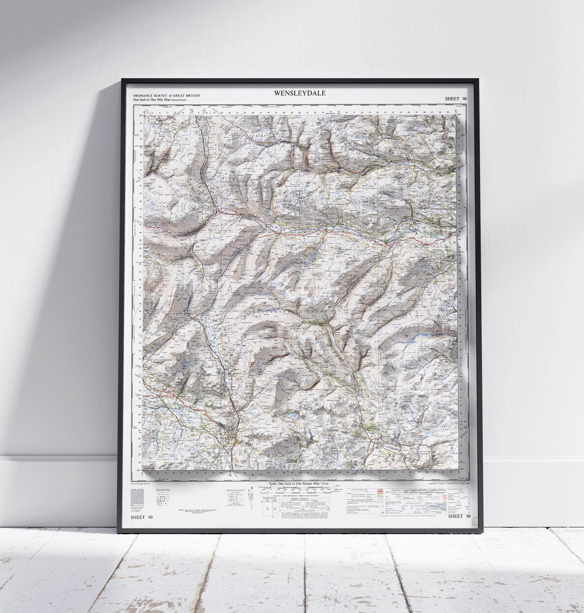 Wensleydale Yorkshire Dales Vintage Ordnance Survey Map Poster