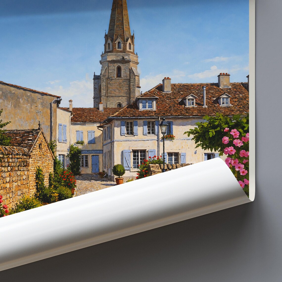 Ile de Re France Cobbled Lane Stone Walls Church Spire Poster - Image 3