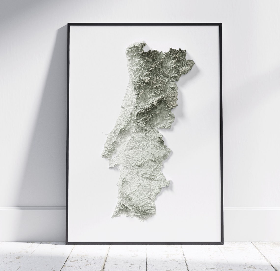 Portugal Plain Minimalist Topographic Relief Map White Poster