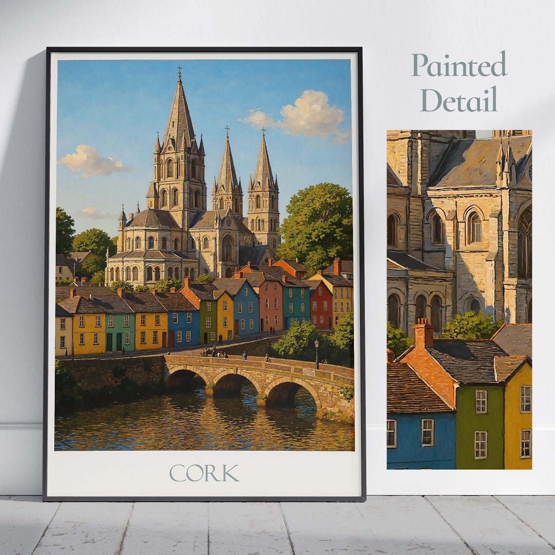 Cork Ireland St Fin Barres Cathedral and Bridge City Art Poster