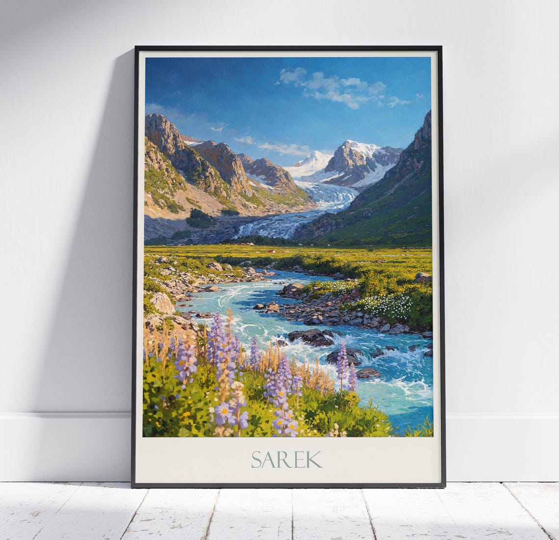 Sarek National Park Sweden Glacier River Wildflowers Painted Poster