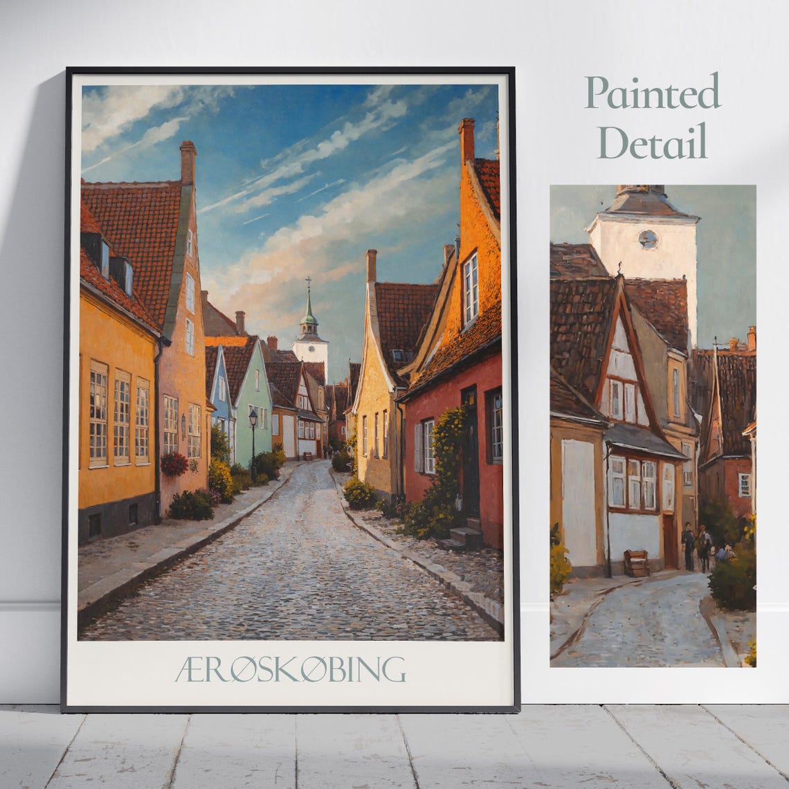 Aeroskobing Denmark Painted Old Town Cobblestone Street Poster