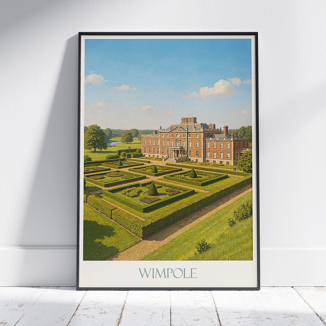 Wimpole Hall Travel Poster English Country Estate Print Cambridgeshire Uk Wall Art Vintage Style Grand Home Gardens