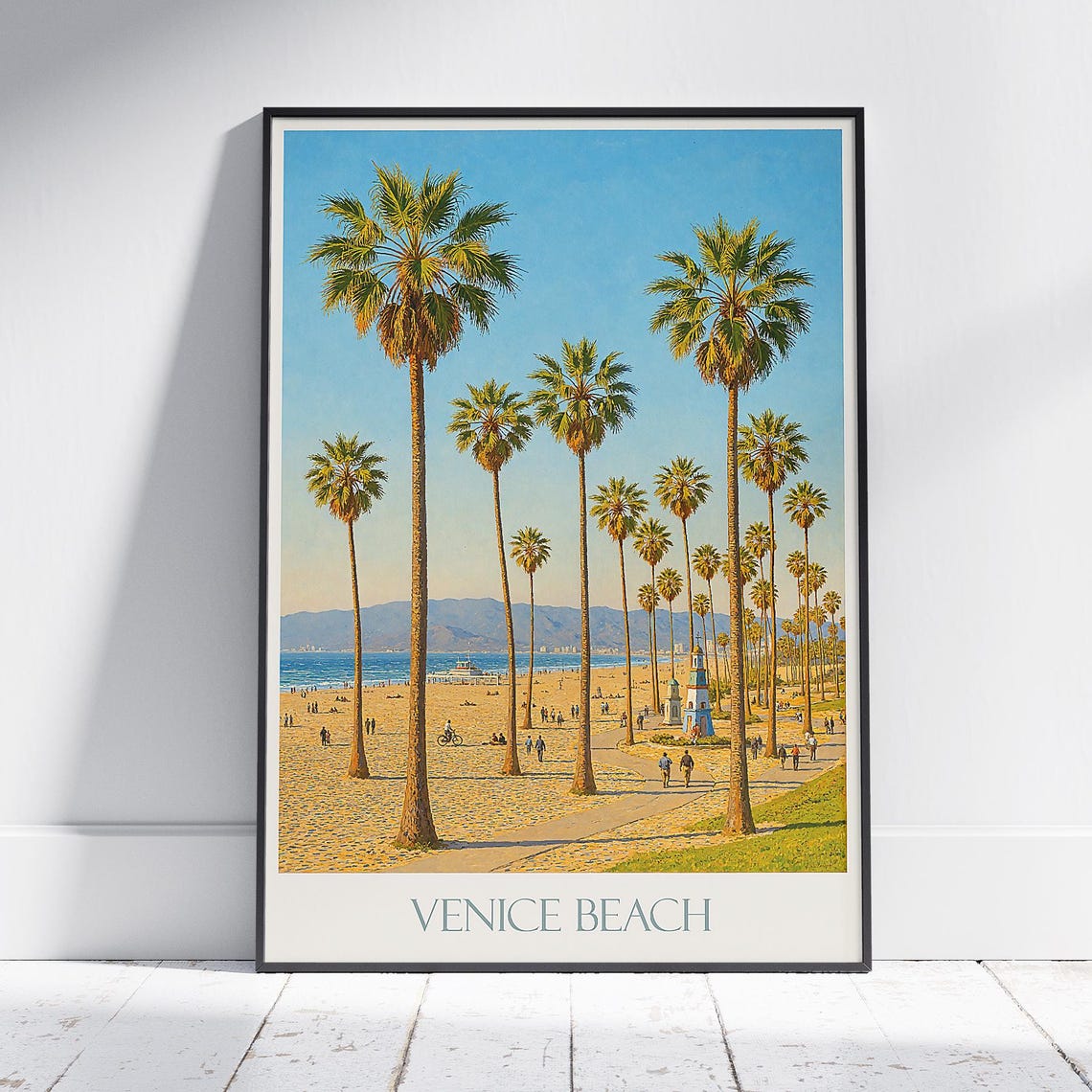 Venice Beach Los Angeles Palm Trees on the Sand Painted Travel Poster