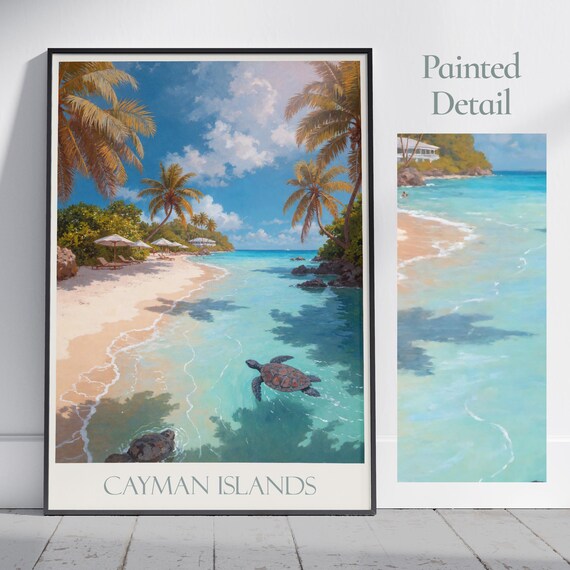 Cayman Islands Travel Print Travel Poster Painted Wall Art Print Home Decor Framed Personalized Print Vacation Travel Gift