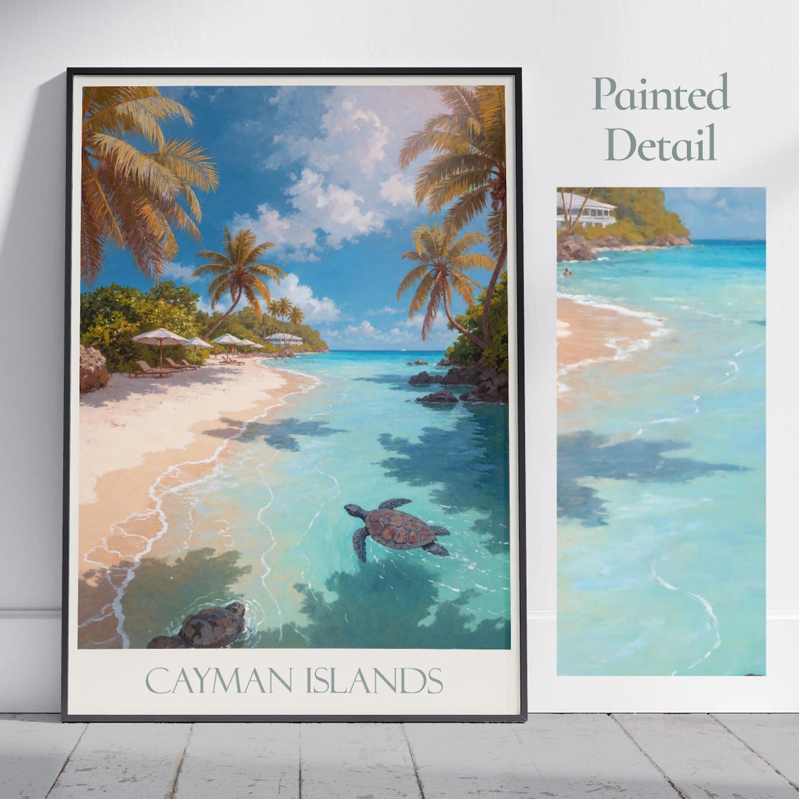 Cayman Islands Caribbean Sea Turtle Beach Painted Travel Poster