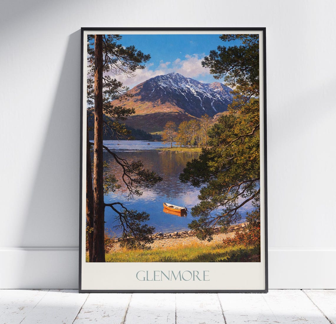 Glenmore Mountain Loch Rowboat Cairngorms Scotland Travel Poster
