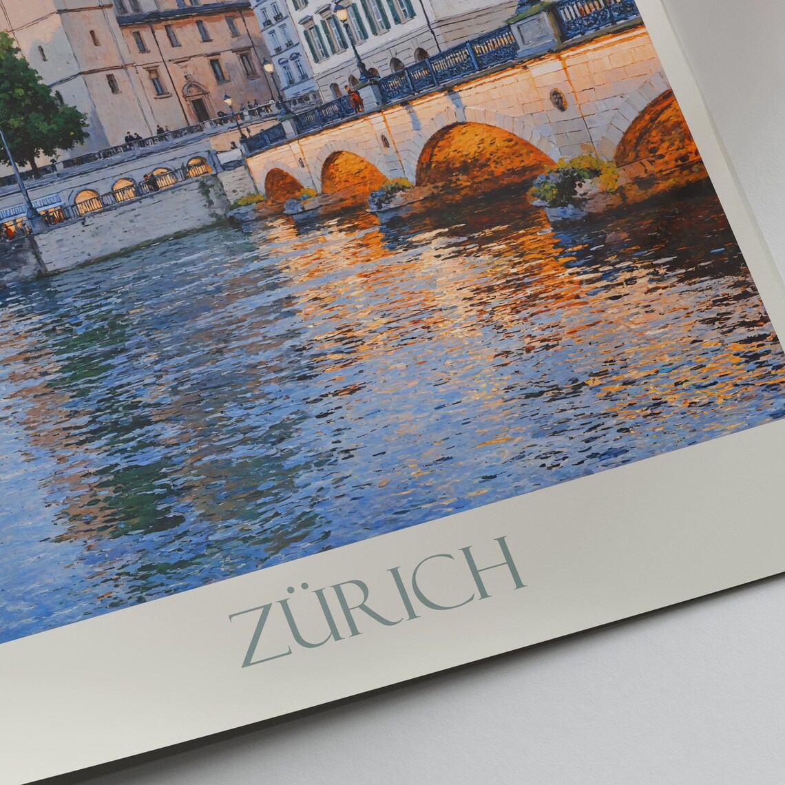 Zürich Switzerland Old Town Bridge River Church Towers Painted Poster - Image 2