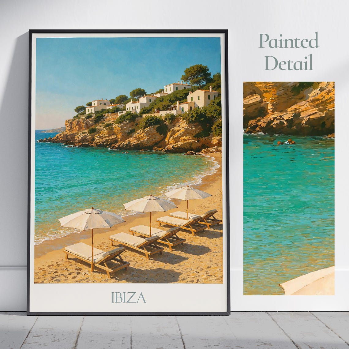 Ibiza Spain Beach Umbrellas Turquoise Water Travel Art Poster