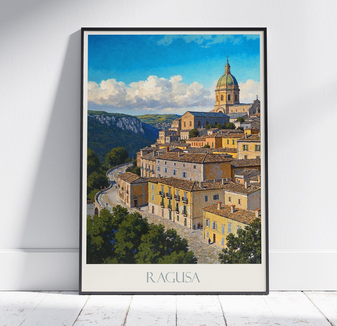 Ragusa Sicily Baroque Hill Town Cathedral Dome Painted Art Poster