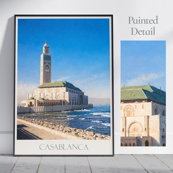 Casablanca Travel Print Hassan Ii Mosque Morocco Travel Poster Wall Art Home Decor Gift Personalized Framed