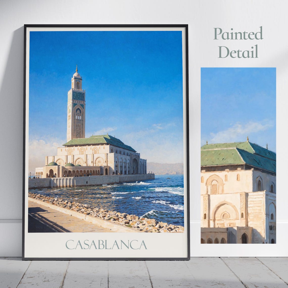 Casablanca Morocco Hassan II Mosque Seaside Painted Travel Poster