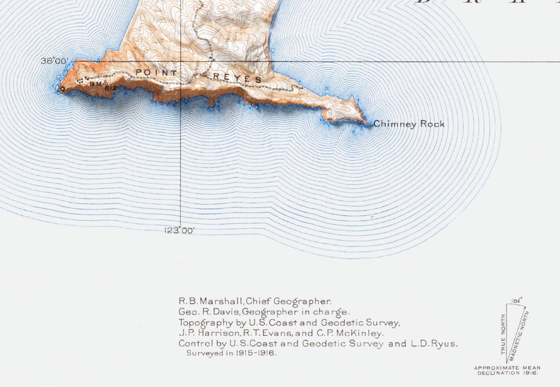 Point Reyes Vintage Shaded Relief Map California Coast Poster - Image 2