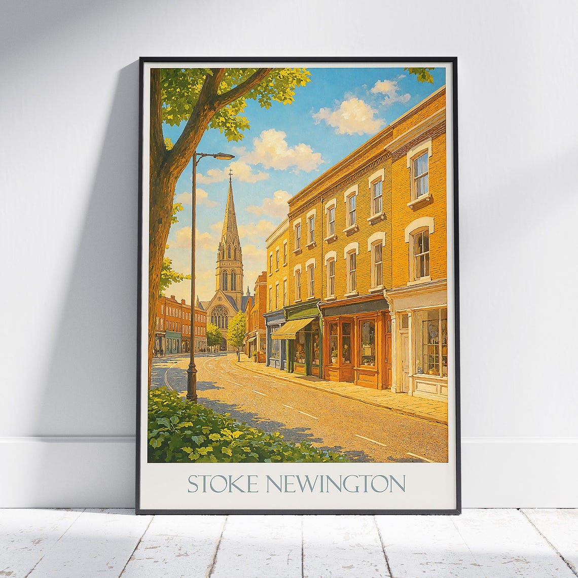 Stoke Newington London Travel Poster of Charming Street View