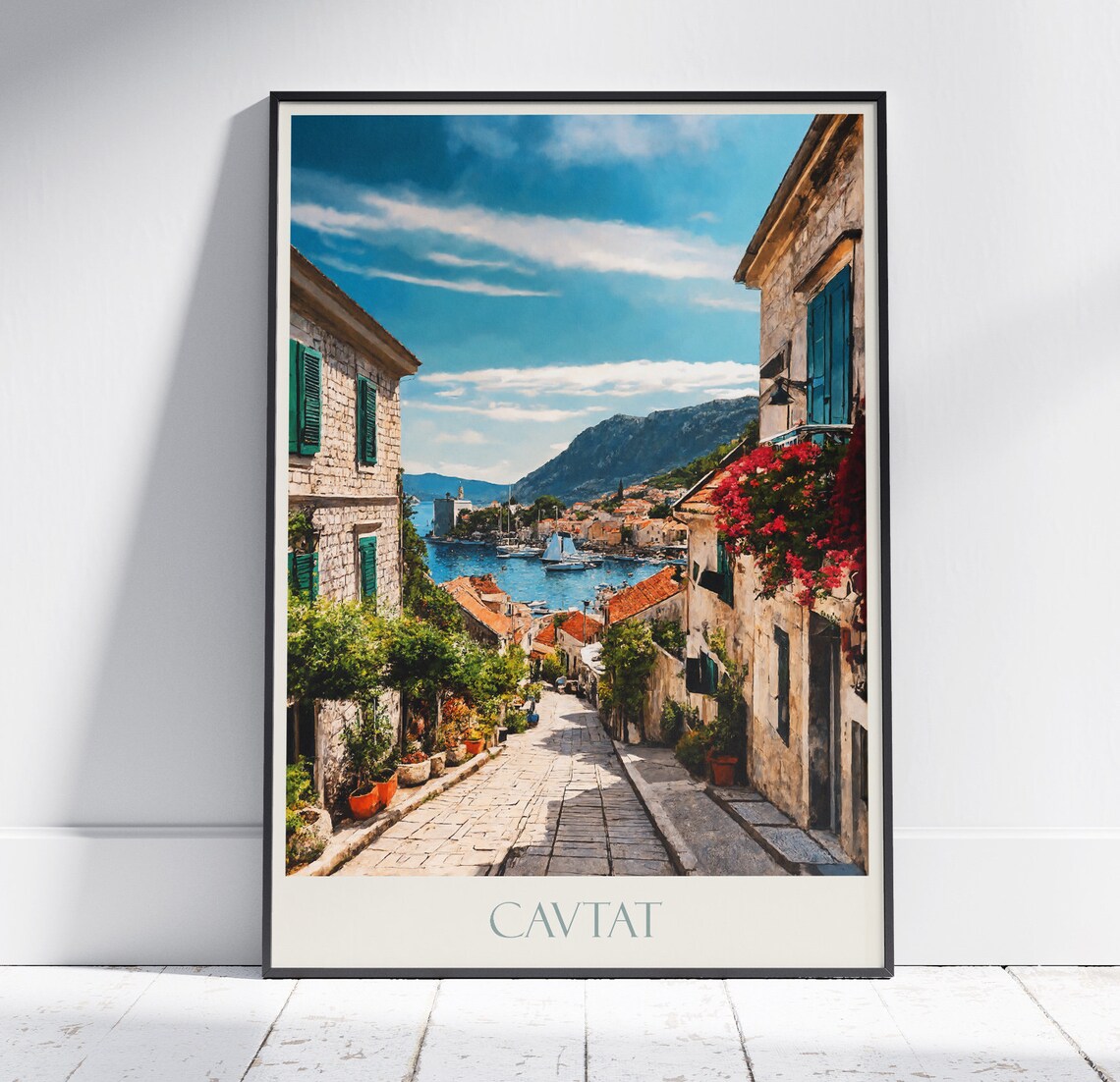 Cavtat Croatia Harbor Stone Street Old Town Painted Travel Poster