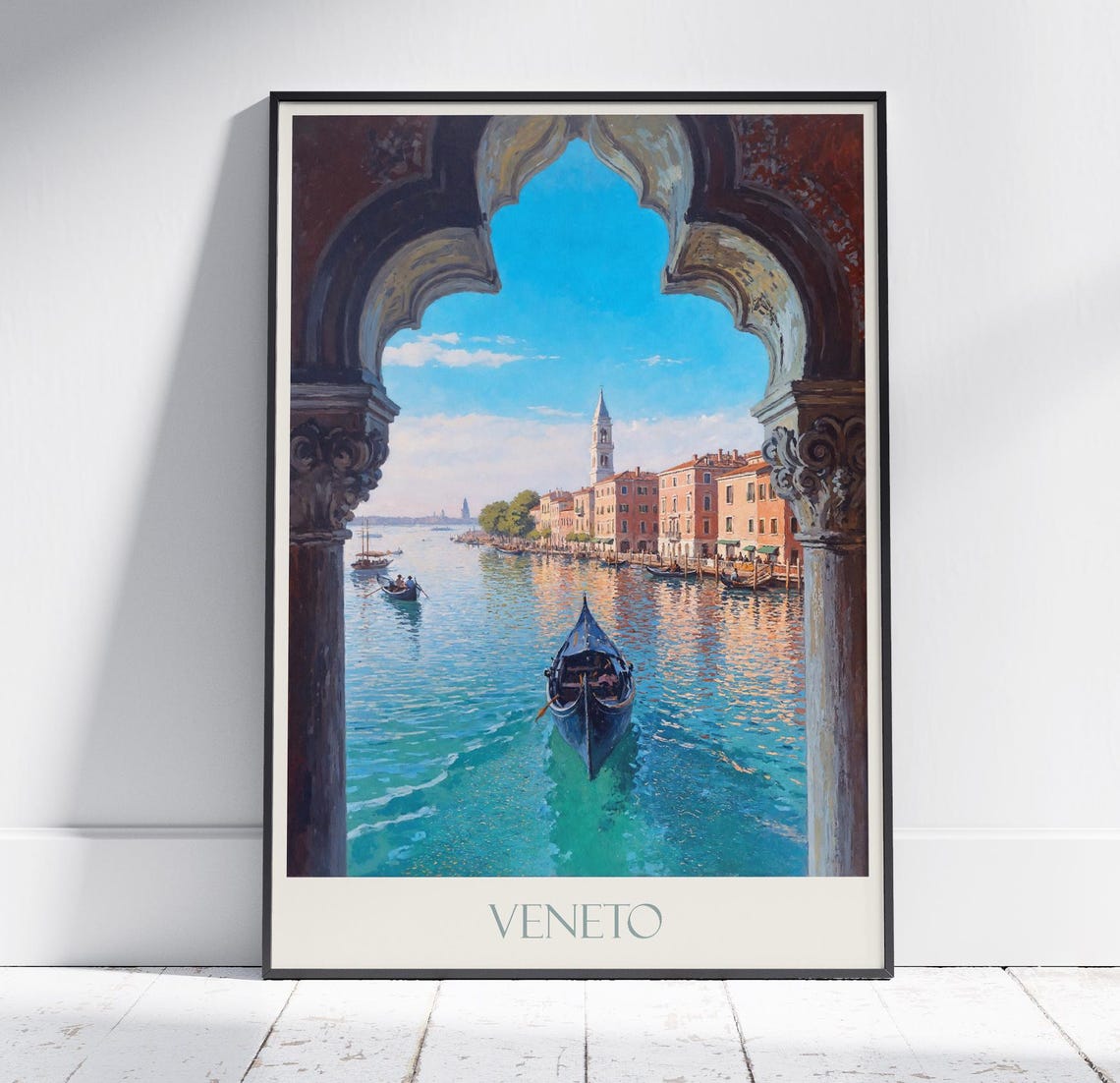 Veneto Italy Grand Canal Gondola Through Gothic Arch Painted Poster