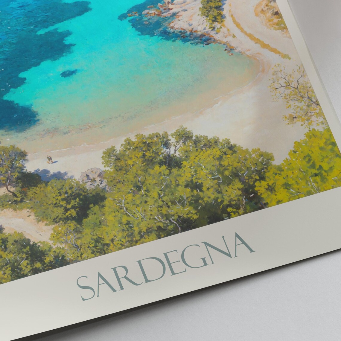 Sardegna Italy Hidden Beach Cove Aerial Panorama View Travel Poster - Image 4