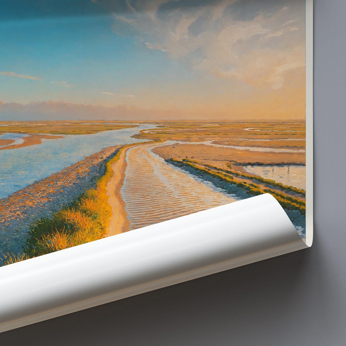 Wadden Sea Coastal Tidal Flats Sunrise Painted Travel Poster - Image 3