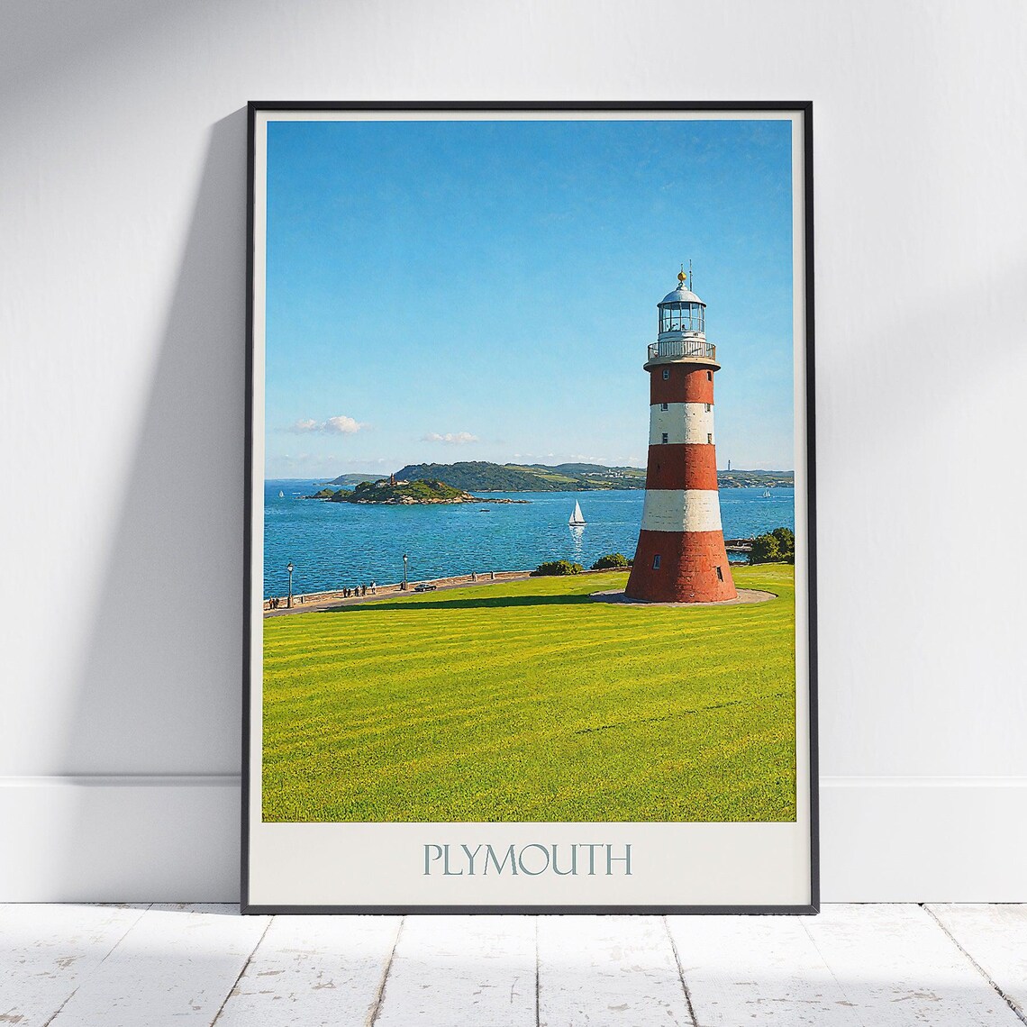 Plymouth Smeatons Tower Lighthouse Travel Poster Coastal England Art