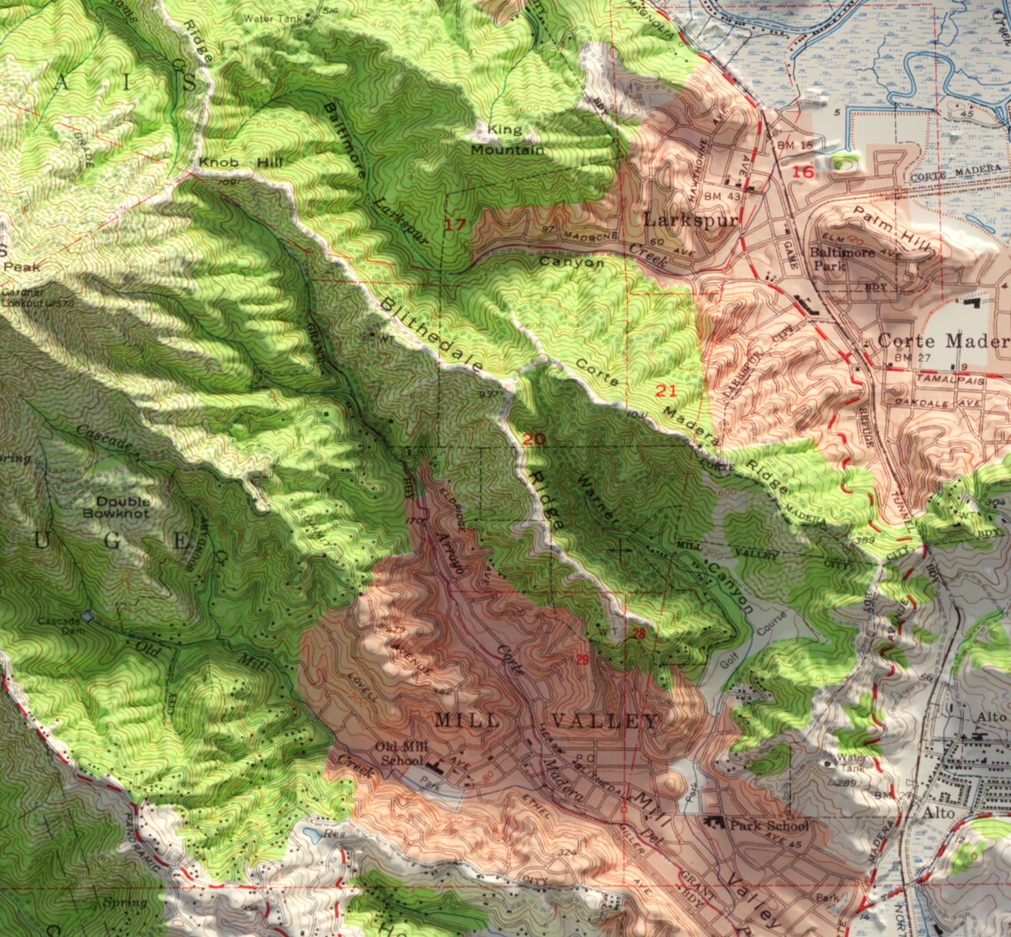San Francisco Bay Vintage Shaded Relief City Map Poster Vicinity - Image 3