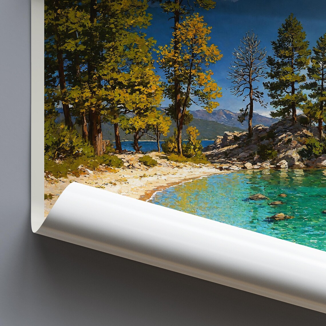 Sand Harbor Lake Tahoe Nevada Clear Water Painted Nature Poster - Image 3
