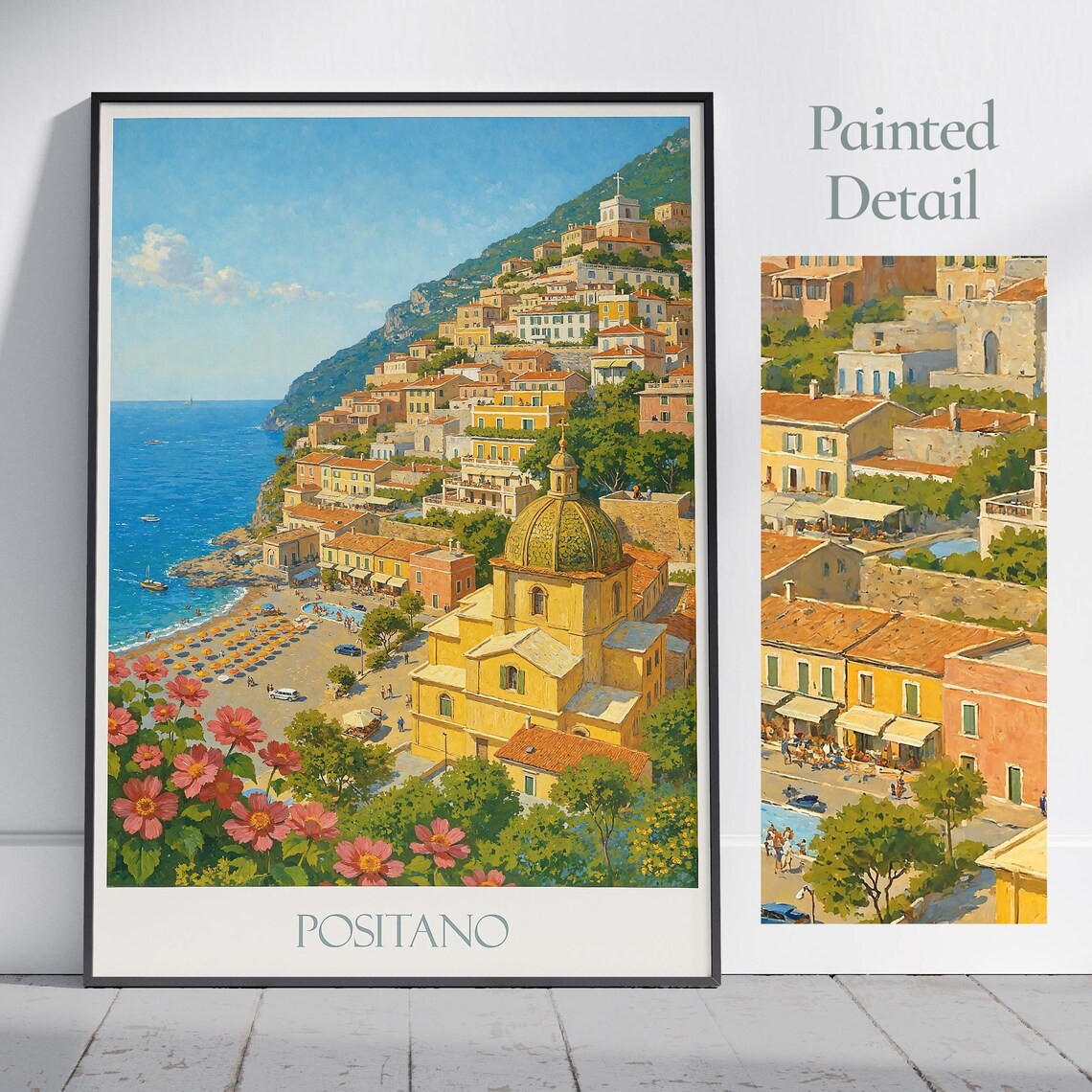 Positano Amalfi Coast Cliffside Village Painted Italy Travel Poster
