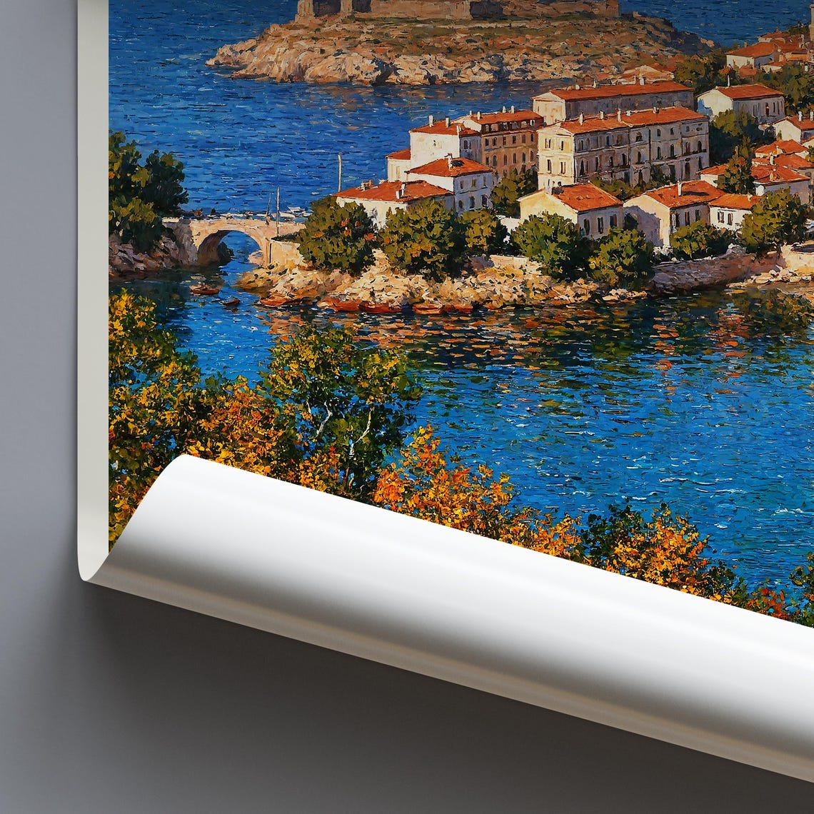 Amasra Turkey Coastal Town Harbor Fortress Painted Travel Poster - Image 3