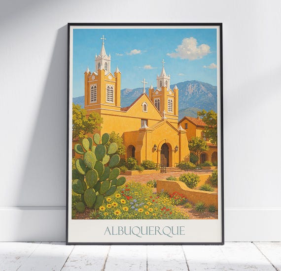 Albuquerque Travel Print New Mexico Poster Painted Wall Art Home Decor Framed Personalized Vacation Gift