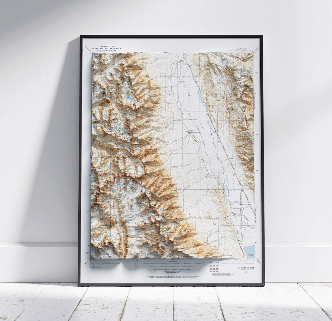 Mount Whitney California Vintage USGS Shaded Relief Map Poster