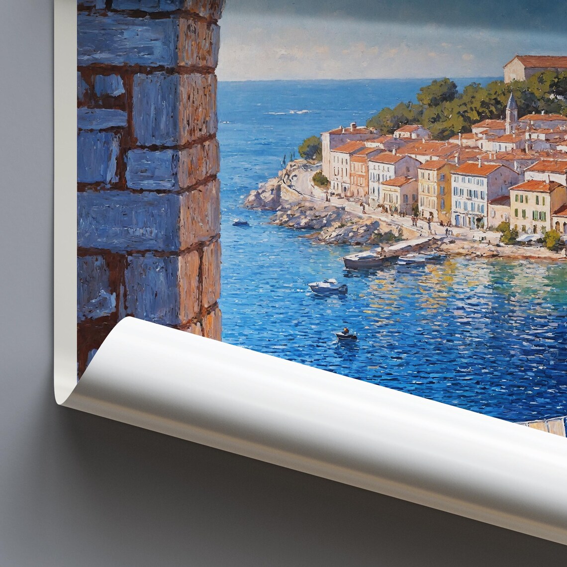 Primosten Croatia Coastal Old Town Boats Painted Travel Poster