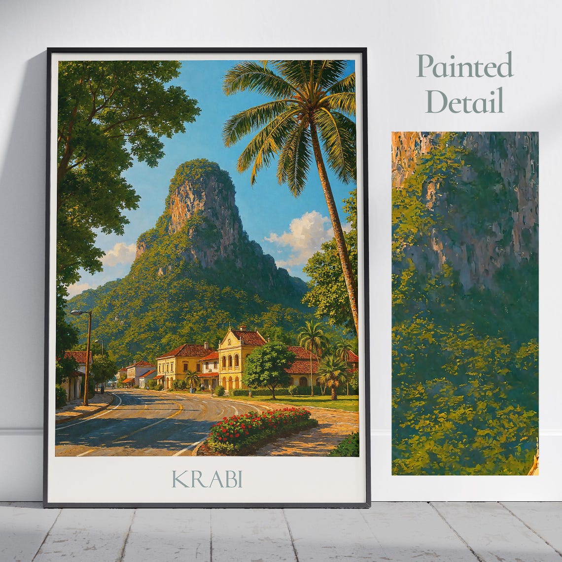 Krabi Colonial Street Limestone Mountain Golden Town Travel Poster