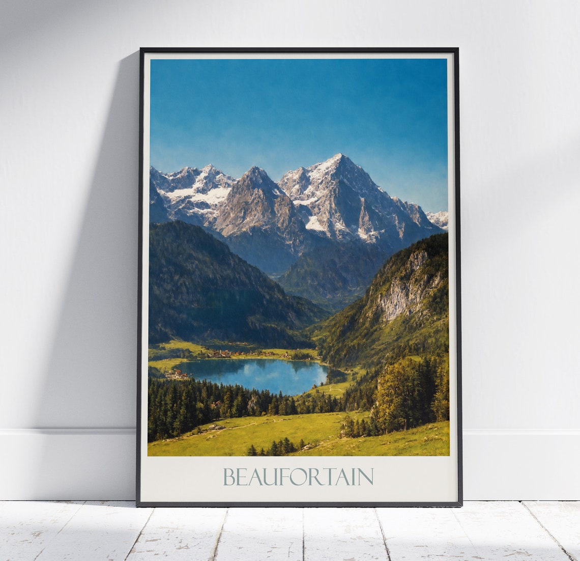 Beaufortain French Alps Snowy Peaks Lake Valley Scenic Poster