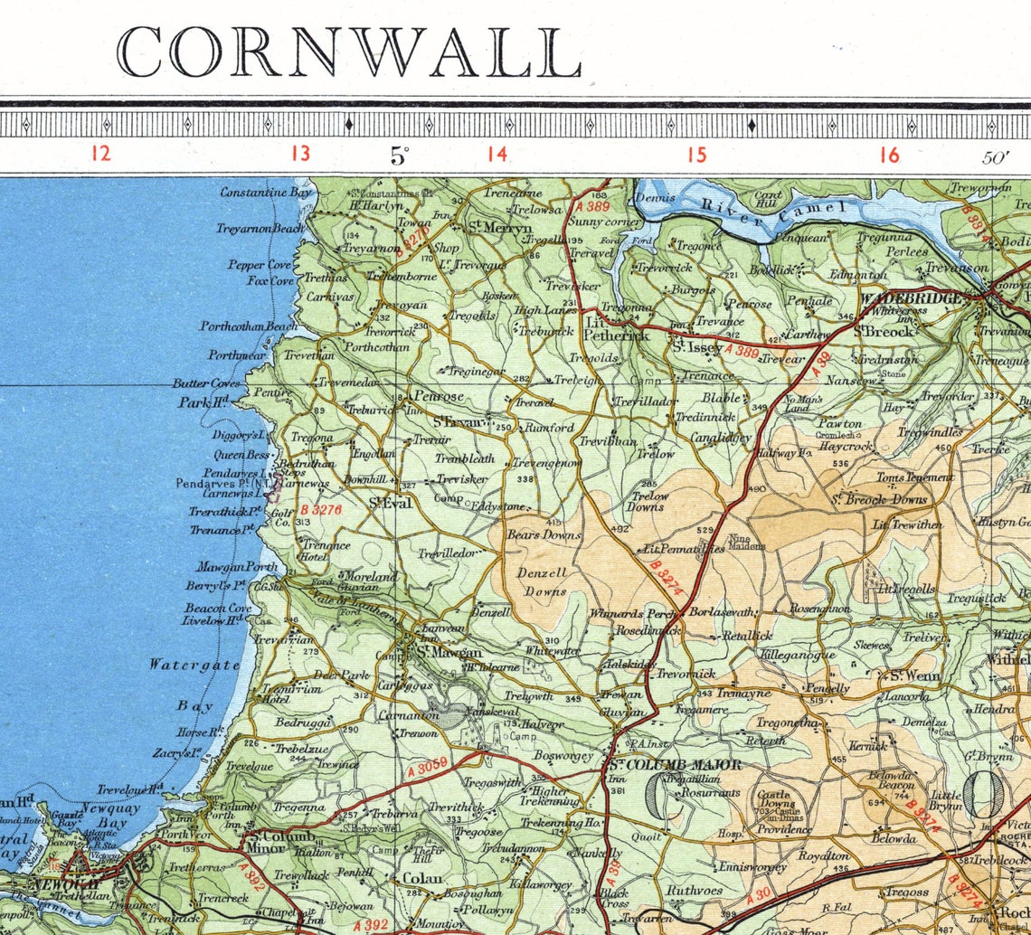 Cornwall England Vintage Bartholomew Map with Isles of Scilly Poster - Image 3