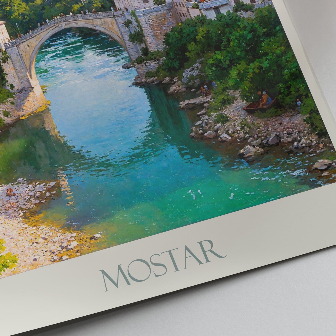 Mostar Bosnia Stari Most Old Bridge River Painted Travel Poster - Image 3