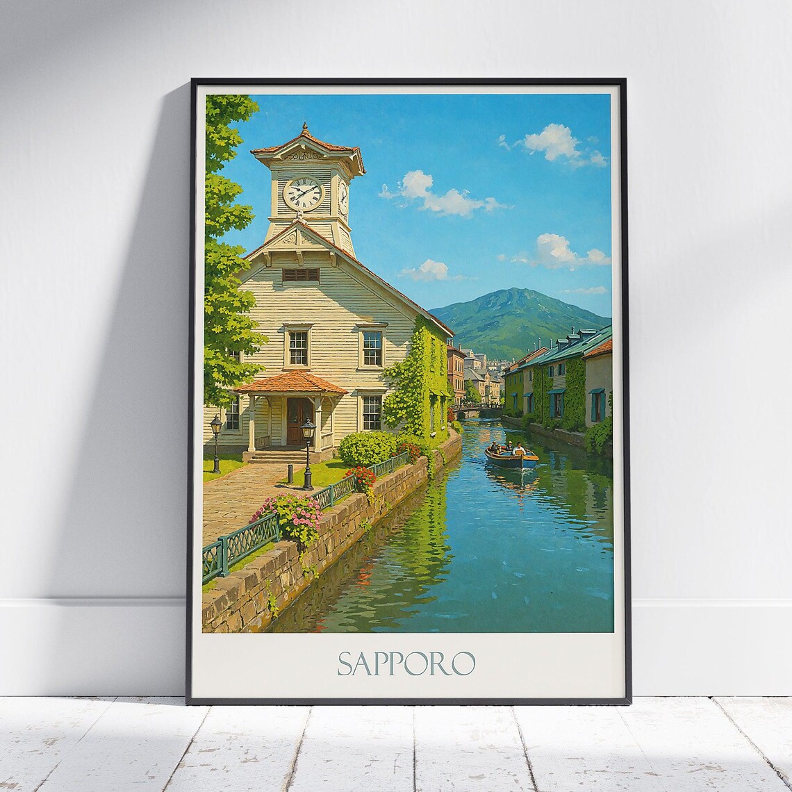 Sapporo Otaru Canal Historic Clock Tower Japan Travel Poster