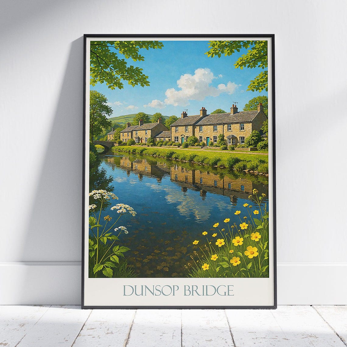Dunsop Bridge Riverside Cottages Mirrored in the Water Poster