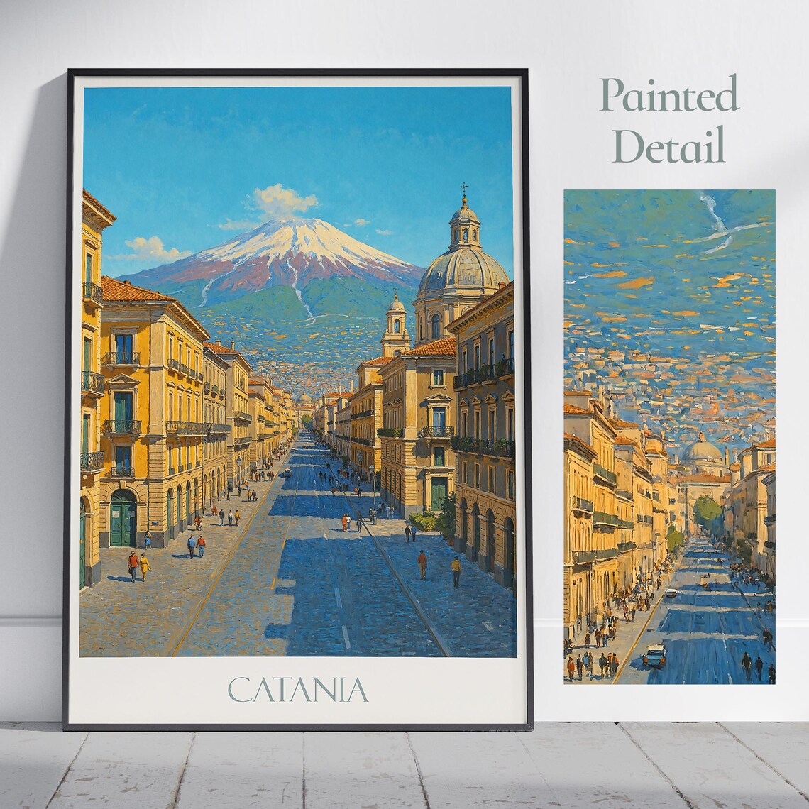 Catania Sicily Italy Mount Etna Via Etnea Painted Street Travel Poster