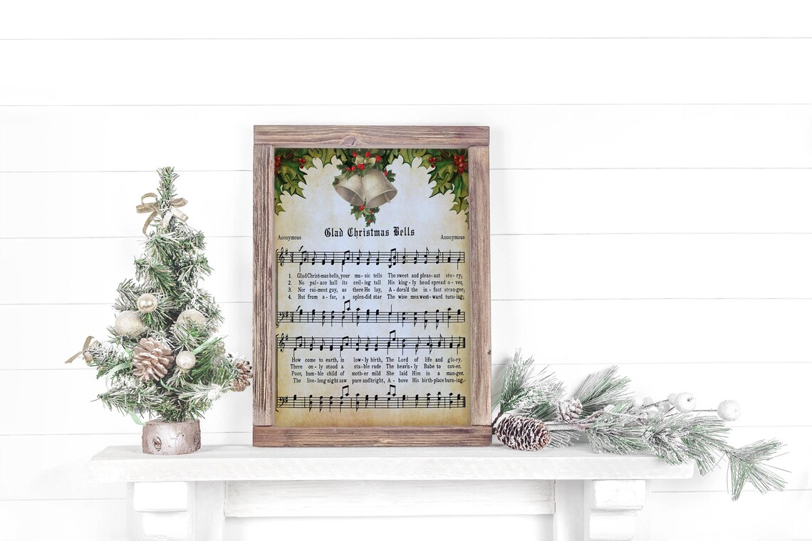 Glad Christmas Bells Vintage Hymn Sheet Music Antique Carol Poster - Image 2