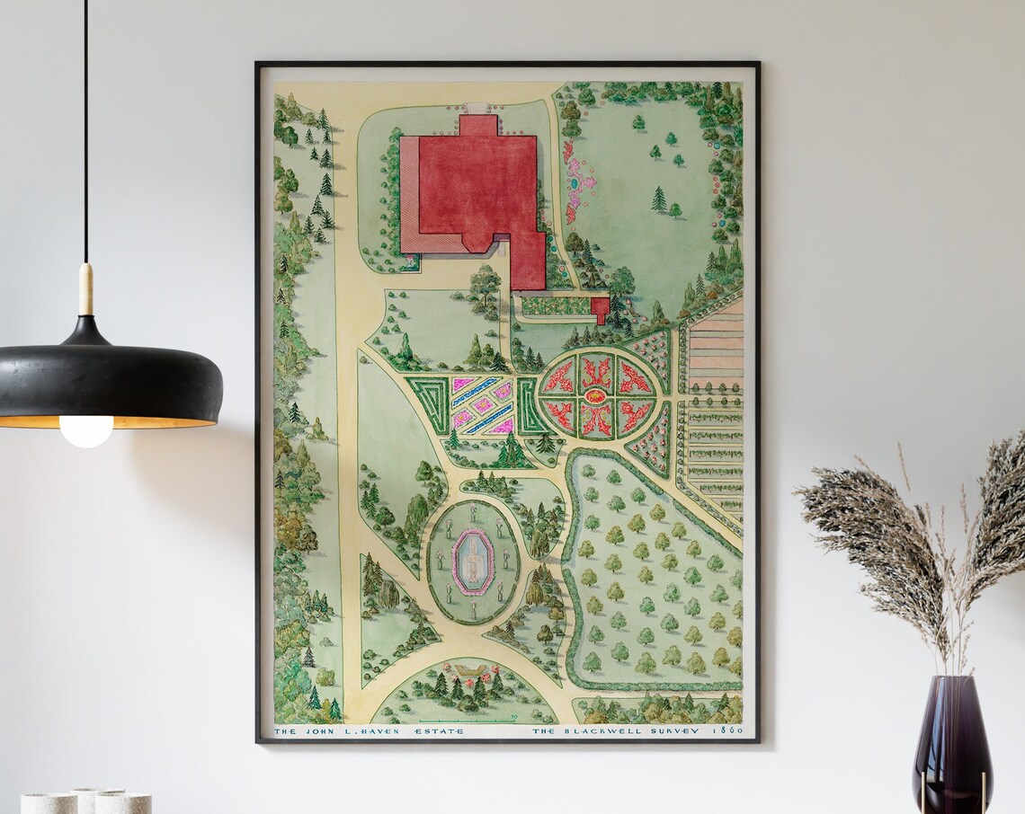 John L. Haven Estate 1860 Blackwell Survey Vintage Garden Map Poster - Image 3