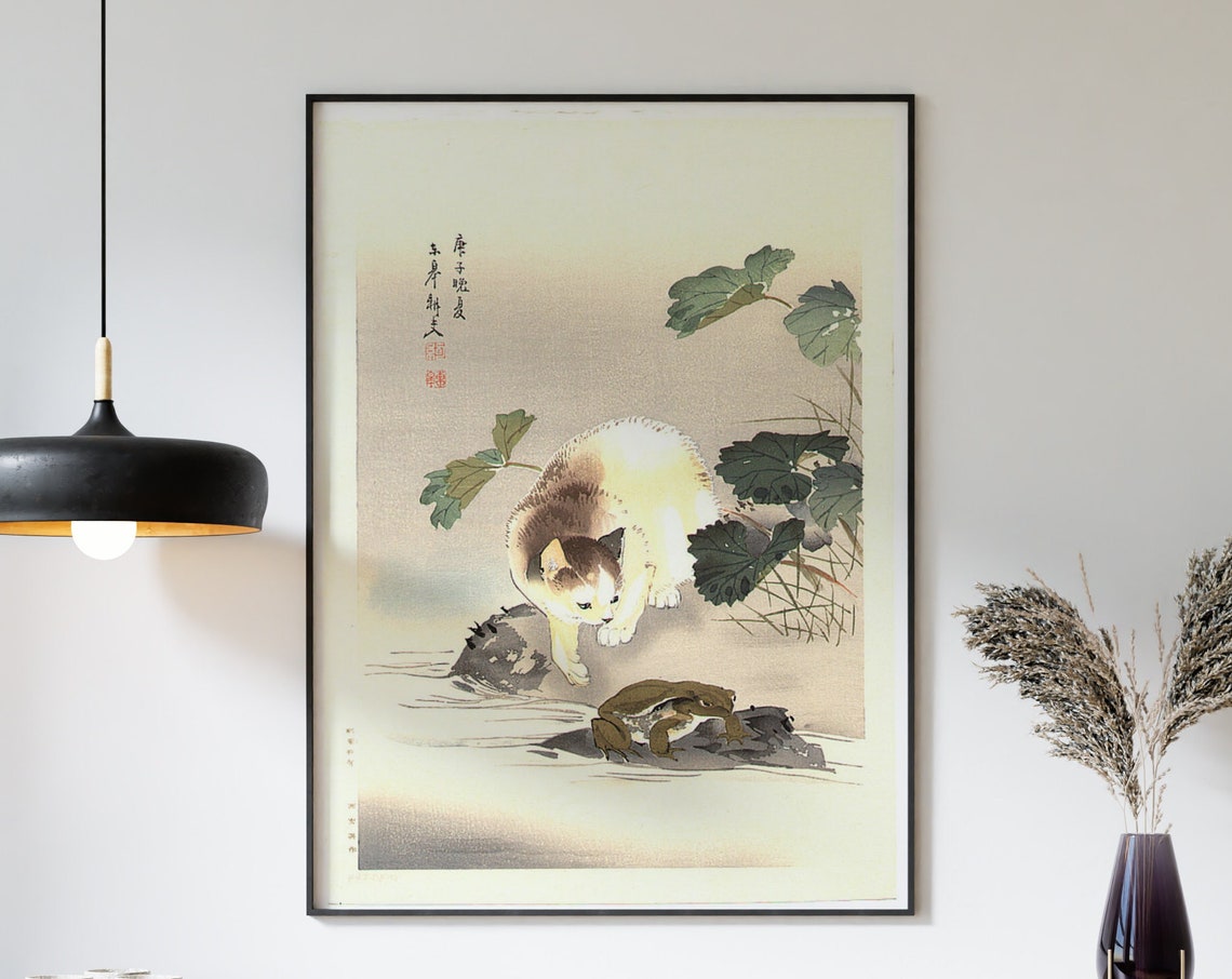 Japanese Cat and Frog Animal Art Print - Image 3