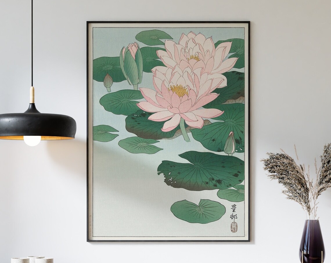 Japanese Water Lily Pond Bloom Botanical Illustration Poster