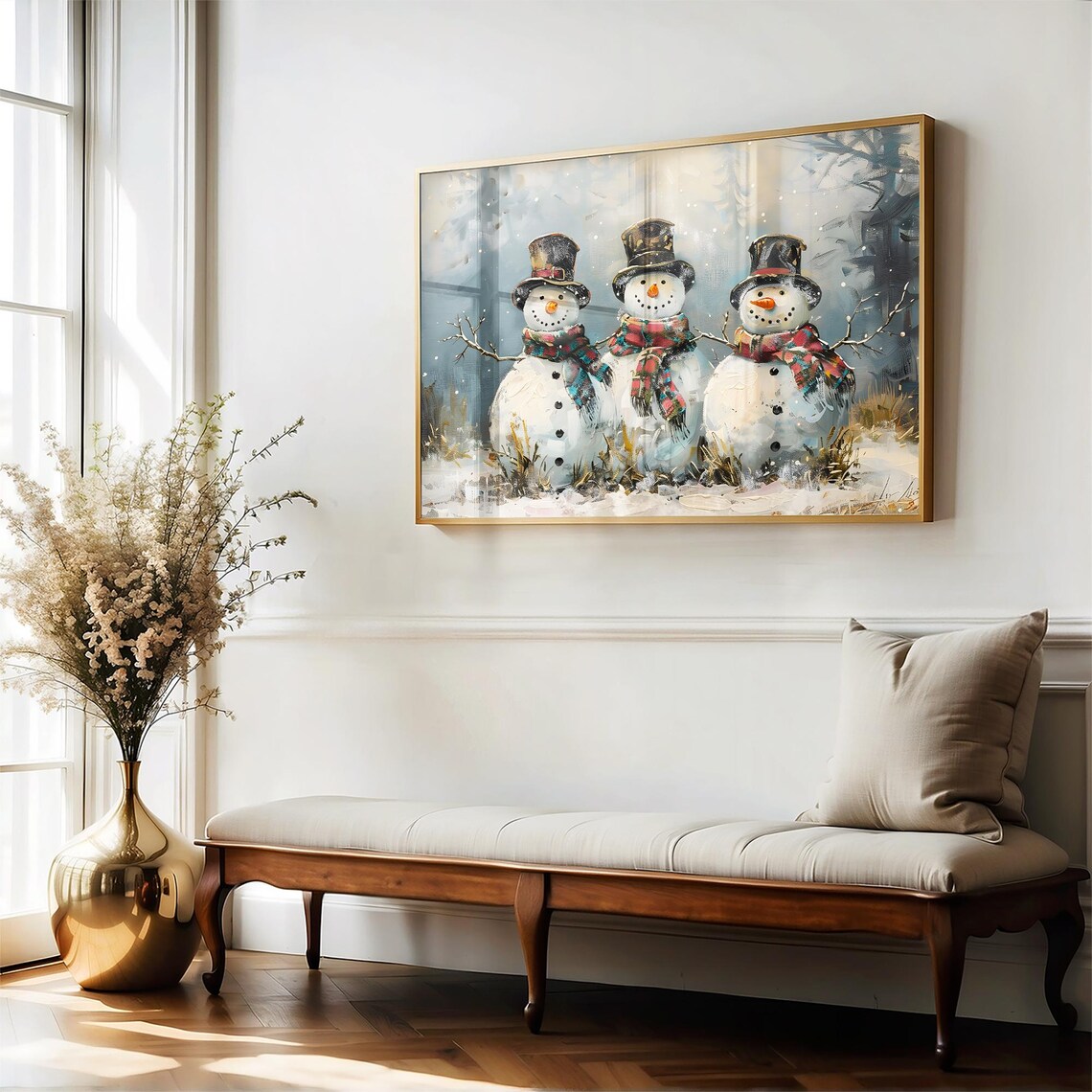 Dapper Snowmen With Top Hats and Tartan Scarves Winter Wall Art - Image 4