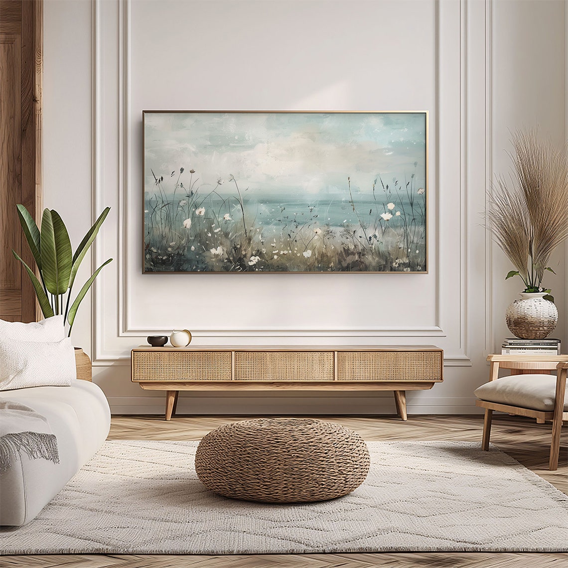 Coastal Wildflowers Muted Seaside Meadow Vintage Painting Wall Art - Image 5