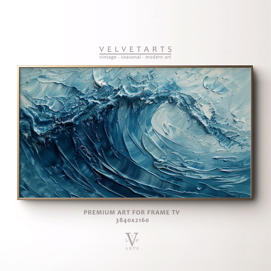 Deep Blue Ocean Swirl Impasto Abstract Wave Painting Wall Art