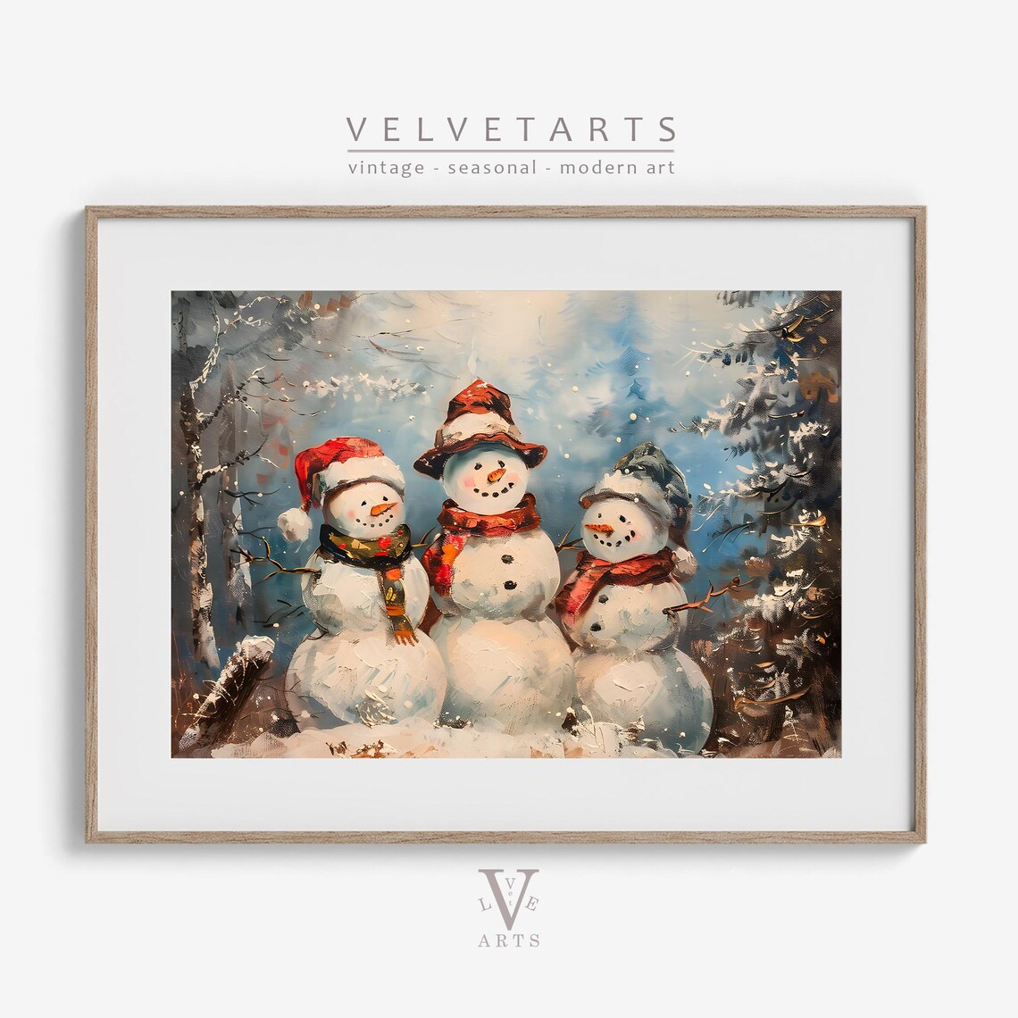 Festive Friends Snowman Vintage Painting Christmas Print Farmhouse Christmas Christmas Wall Art Vp0181 - Image 5