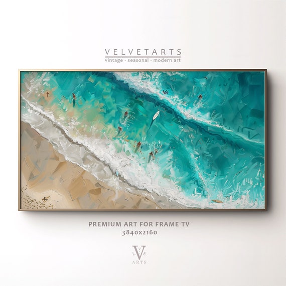 Frame Tv Art Summer Art Surf And Tide Beach Textured Painting Frame Tv Tv0002