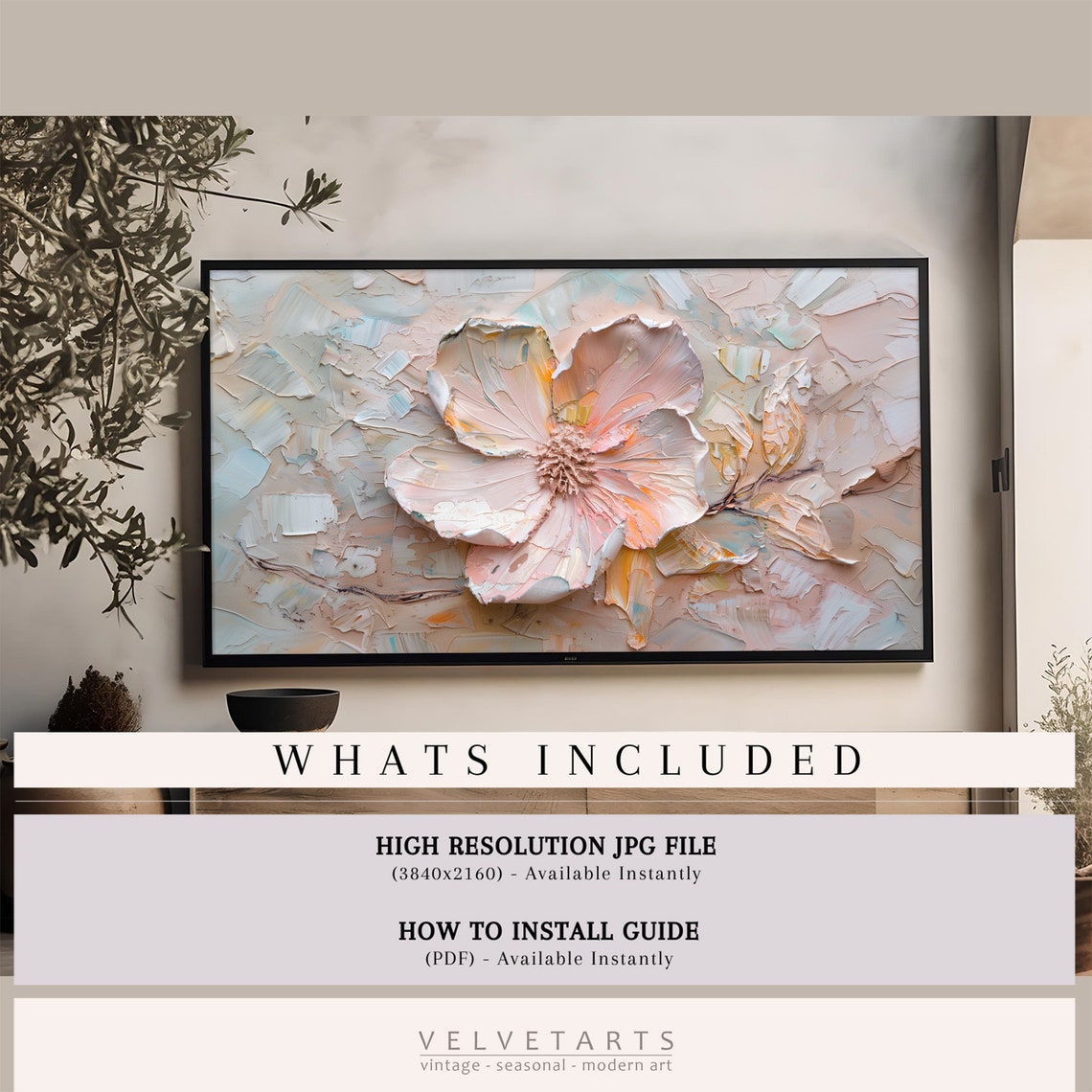 Soft Blush Flower Abstract Textured Pastel Floral Painting Wall Art - Image 4