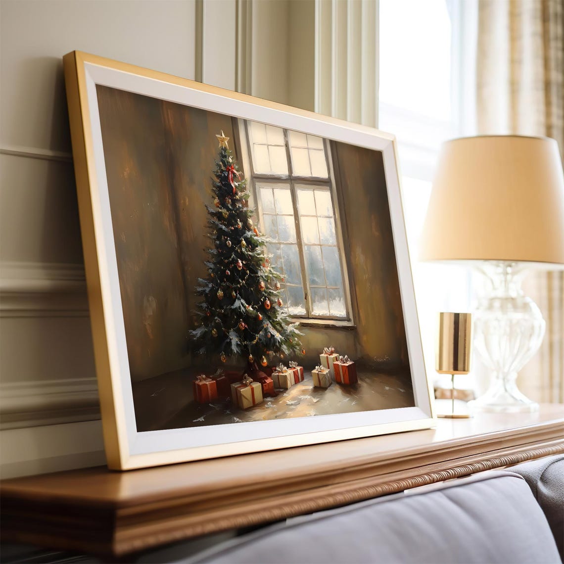 Decorated Christmas Tree With Gifts by a Sunny Window Art Poster - Image 4